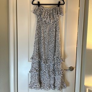 Elegant Black and White Polka Dot Maxi Dress